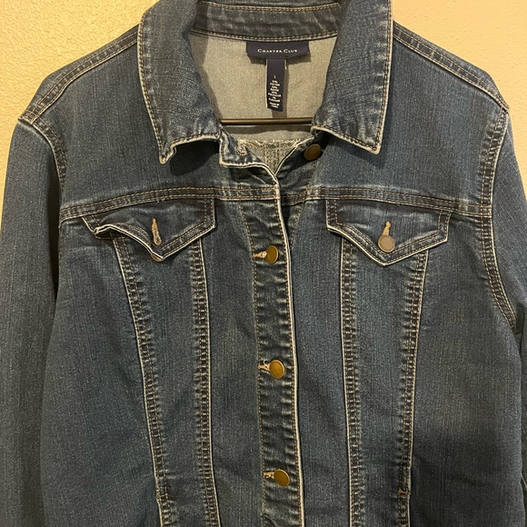 Charter Club Blue Wash Classic Denim Jean Jacket Stretch - Women's Large (10) - Picture 3 of 4